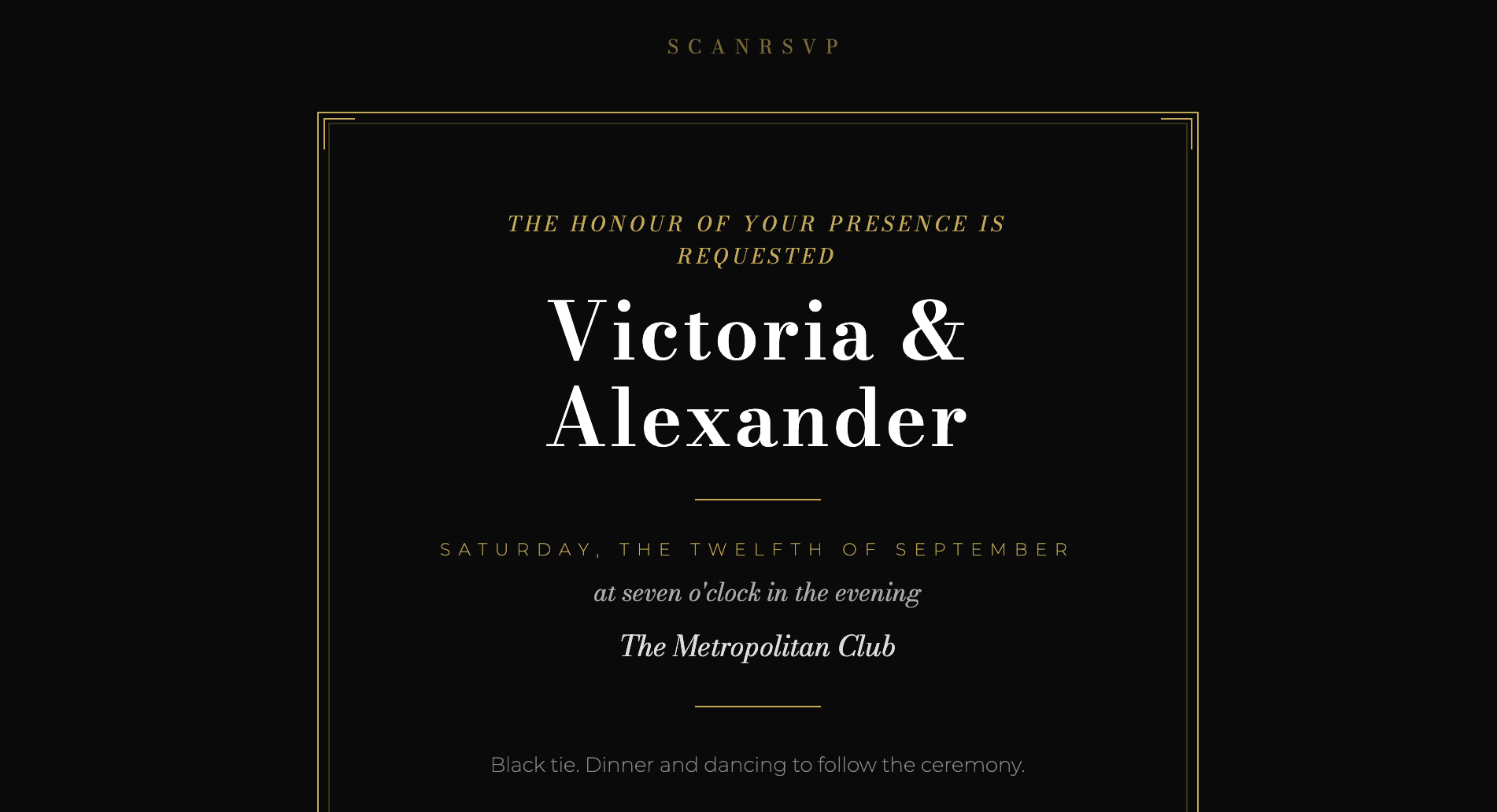 Black Tie Wedding RSVP card example