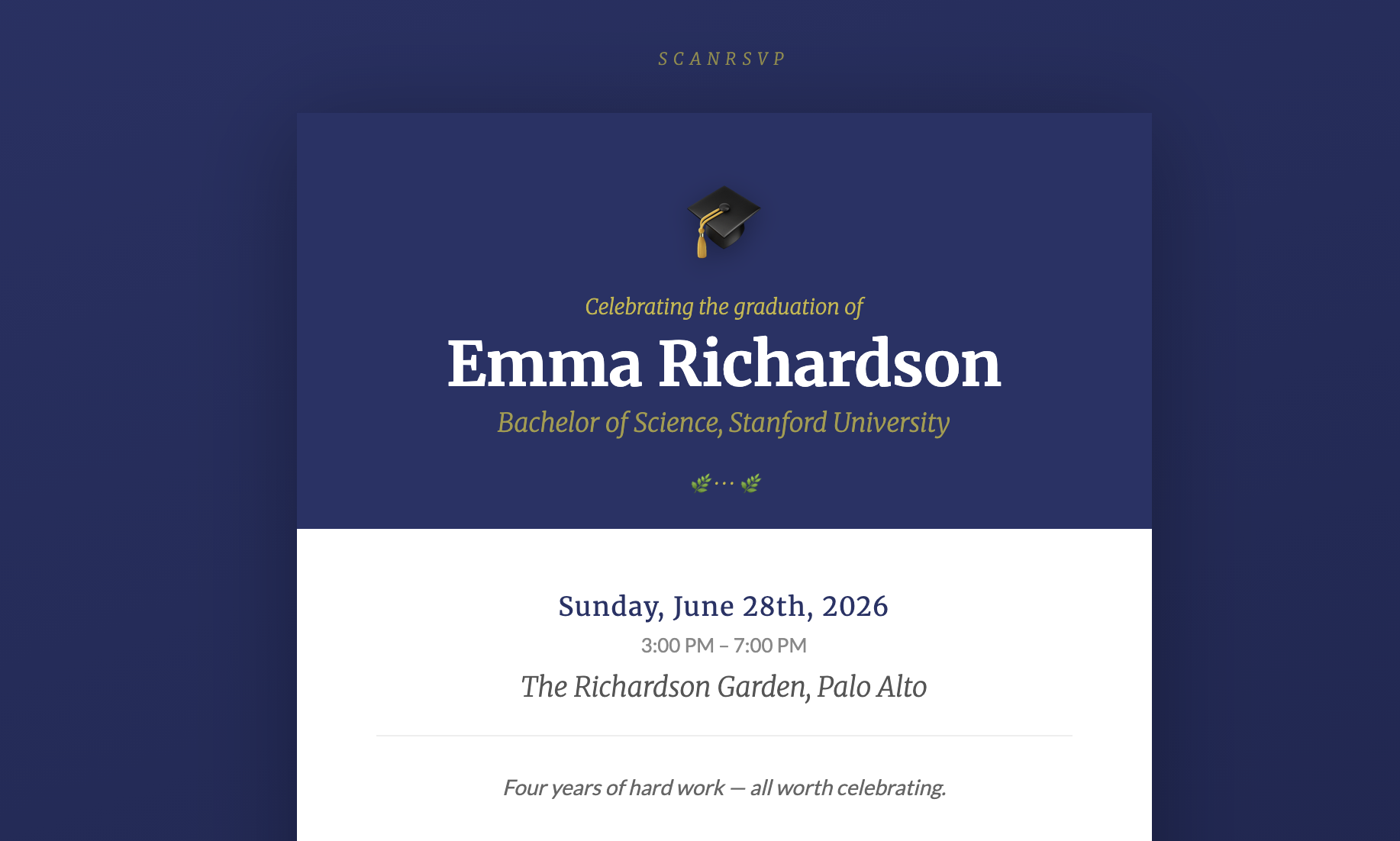 Graduation Party RSVP card example