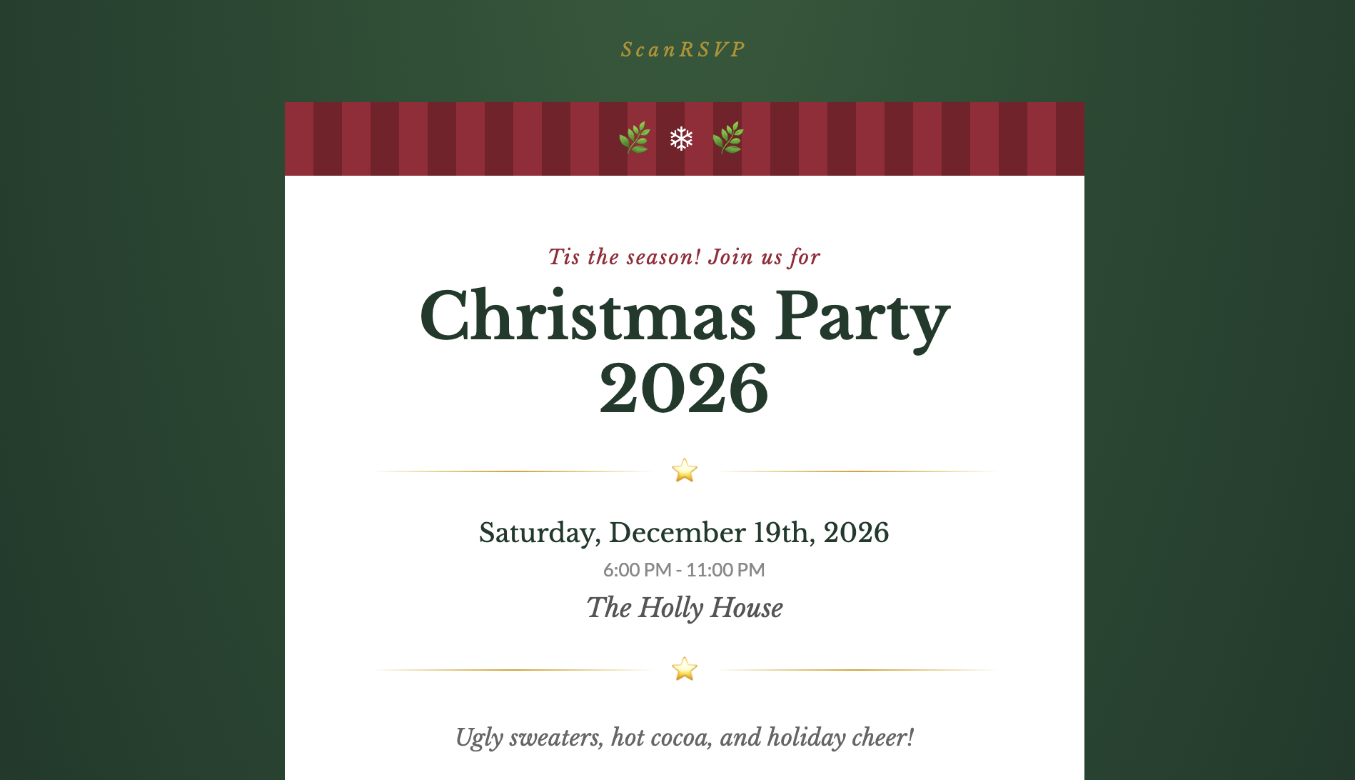 Holiday Christmas RSVP card example