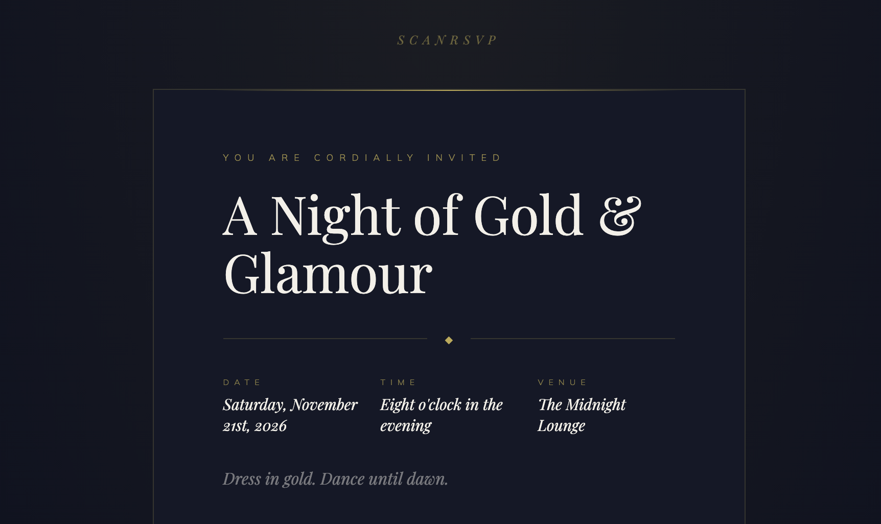 Midnight Gold RSVP card example
