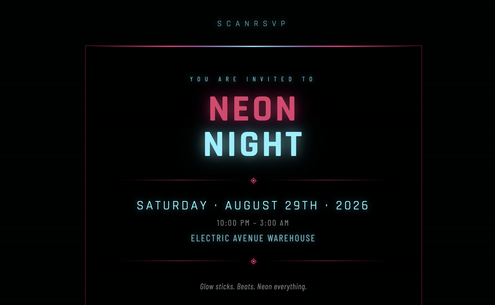 Neon Night RSVP card example