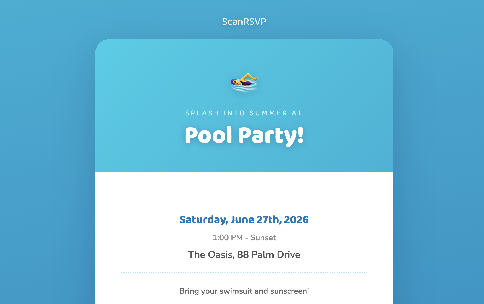 Pool Party RSVP card example