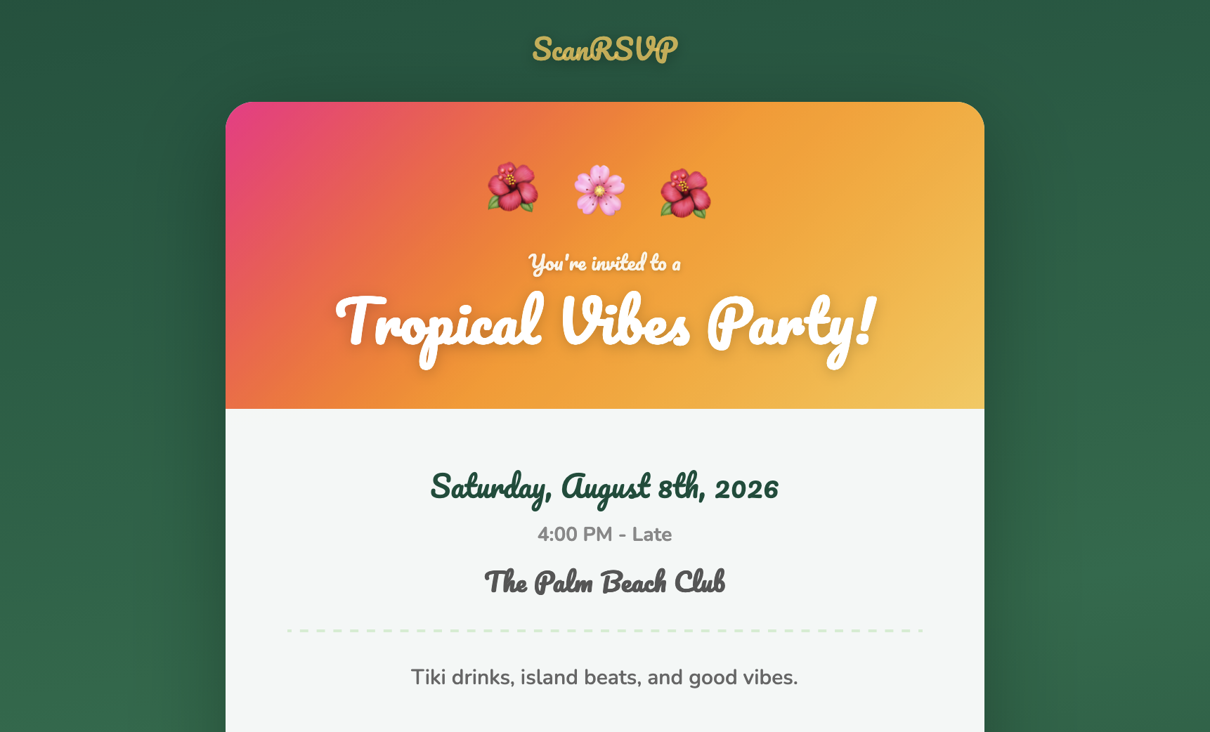 Tropical RSVP card example