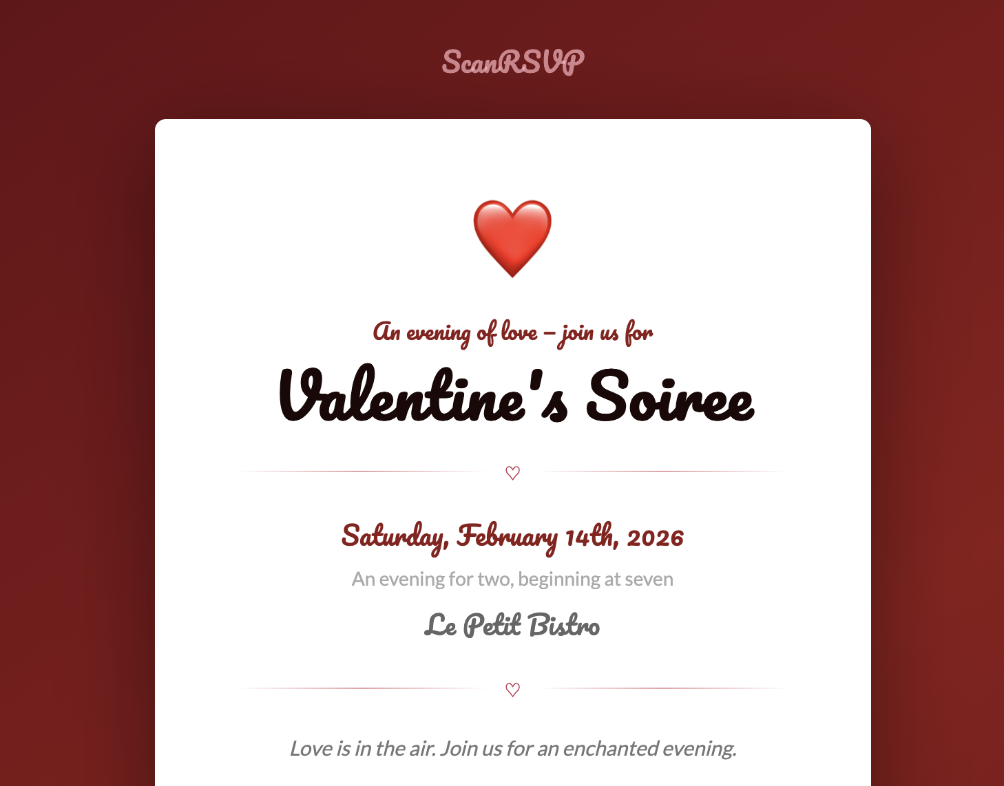 Valentine's Day RSVP card example